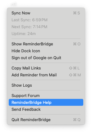 ReminderBridge menubar